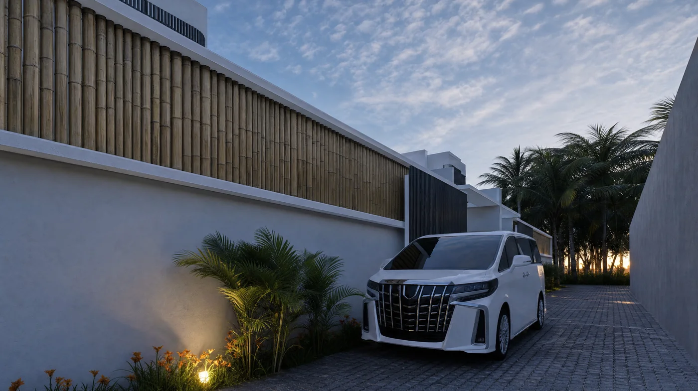 A carport, behind its own gate